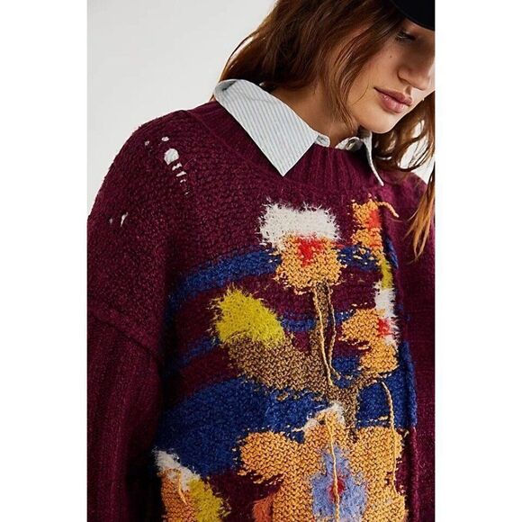 NWT FREE PEOPLE SZ S SOPHIA FLORAL PULLOVER SWEATER - Picture 4 of 4